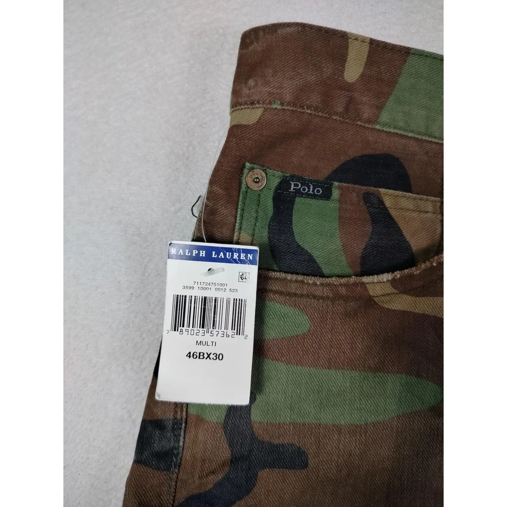 Polo Ralph Lauren Hampton Relaxed Straight Jeans Mens 46x30 Camo Stretch Denim